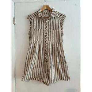 Urban Outfitters Zoey Workwear Striped cream brown button down shorts romper M